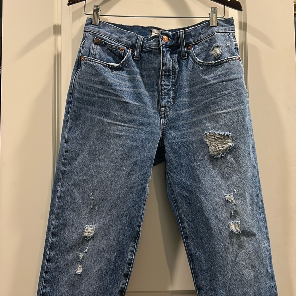 Madewell classic straight jean distressed jeans zip fly undone raw hem size 29